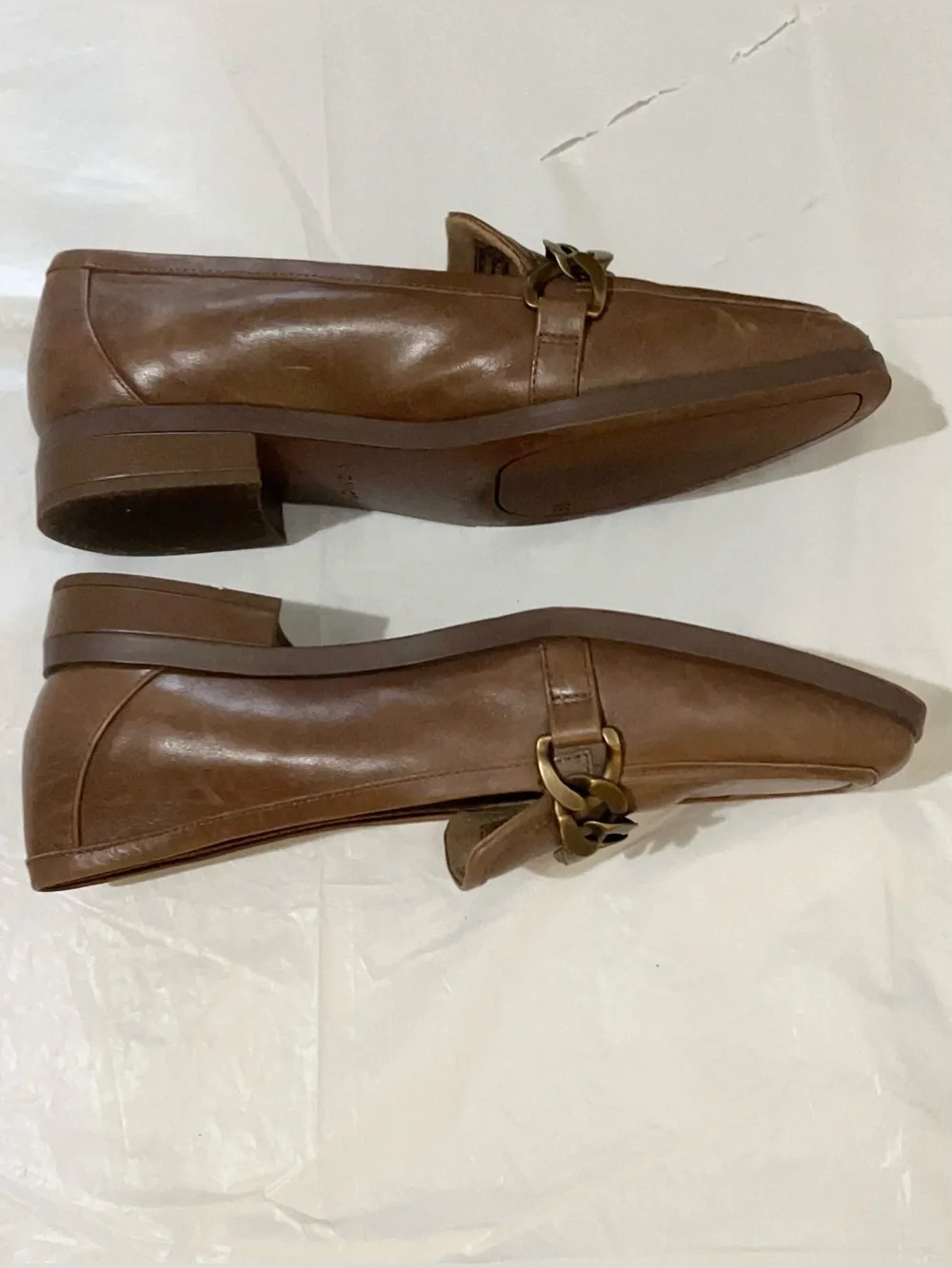 Vionic Brown Leather Chain-Trim Loafers US SIZE 9